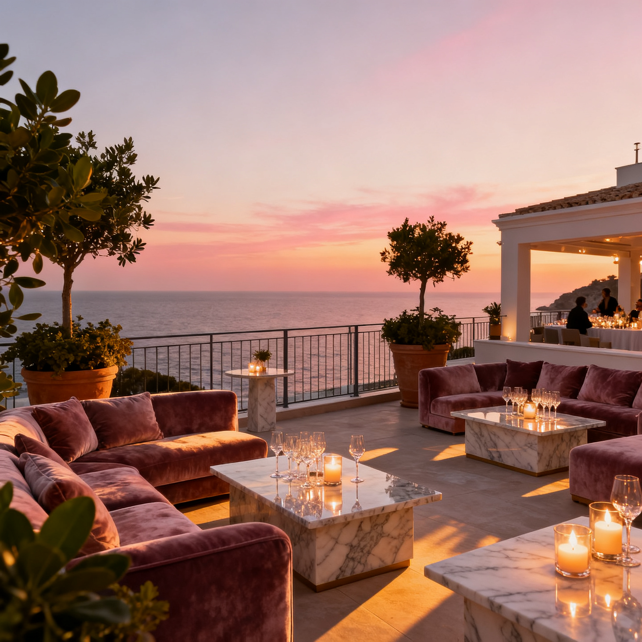 Cannes at sunset — a refined terrace atmosphere overlooking the sea.